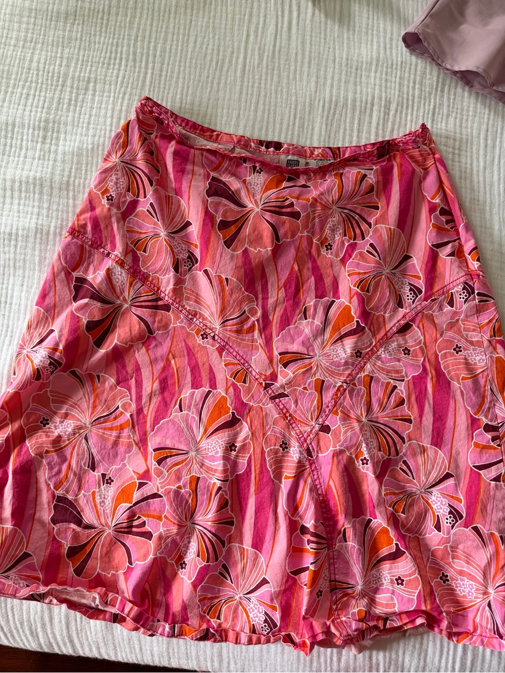 Faded Glory Pink Floral A-Line Skirt with Orange Accents